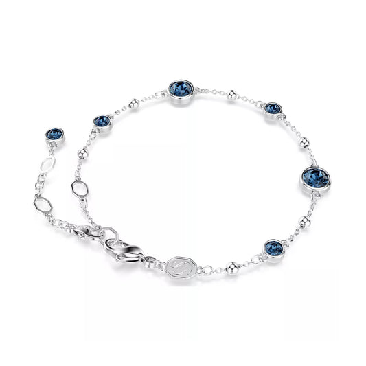 Bracciale catena Swarovski rodiato con cristalli blu e sfere Regolabile 16,5-20,5 cm