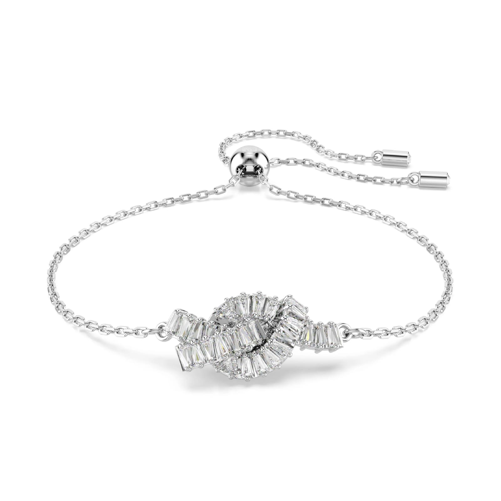 Bracciale catena Swarovski rodiato con nodo di cristalli REGOLABILE