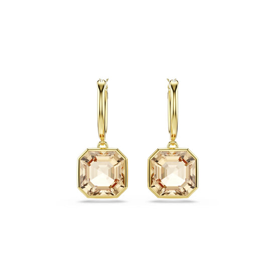 Orecchini a cerchio Swarovski dorati con pietra quadrata MISURA UNICA
