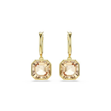 Orecchini a cerchio Swarovski dorati con pietra quadrata MISURA UNICA