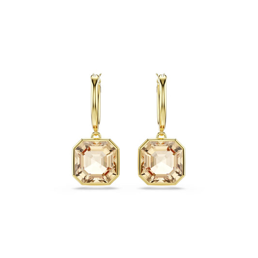 Orecchini a cerchio Swarovski dorati con pietra quadrata MISURA UNICA