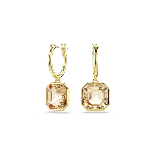 Orecchini a cerchio Swarovski dorati con pietra quadrata MISURA UNICA