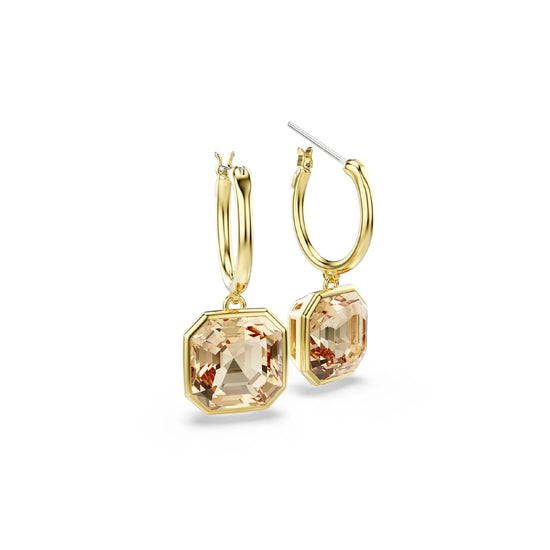 Orecchini a cerchio Swarovski dorati con pietra quadrata MISURA UNICA