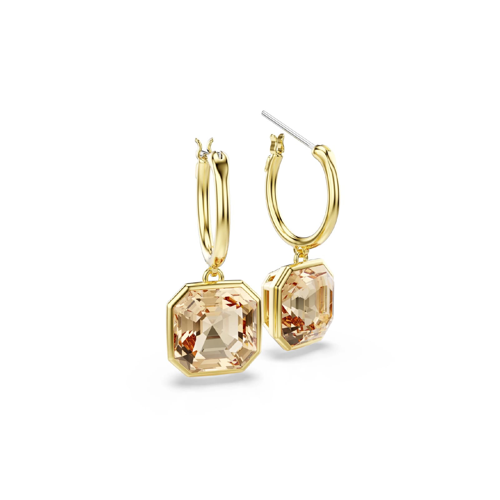 Orecchini a cerchio Swarovski dorati con pietra quadrata MISURA UNICA