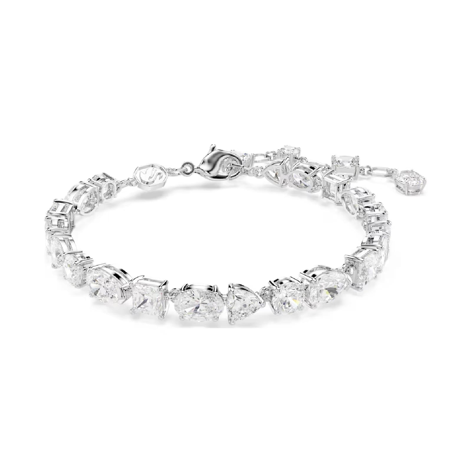 Bracciale tennis Swarovski rodiato cristalli di diversi tagli Regolabile 15,5-20 cm