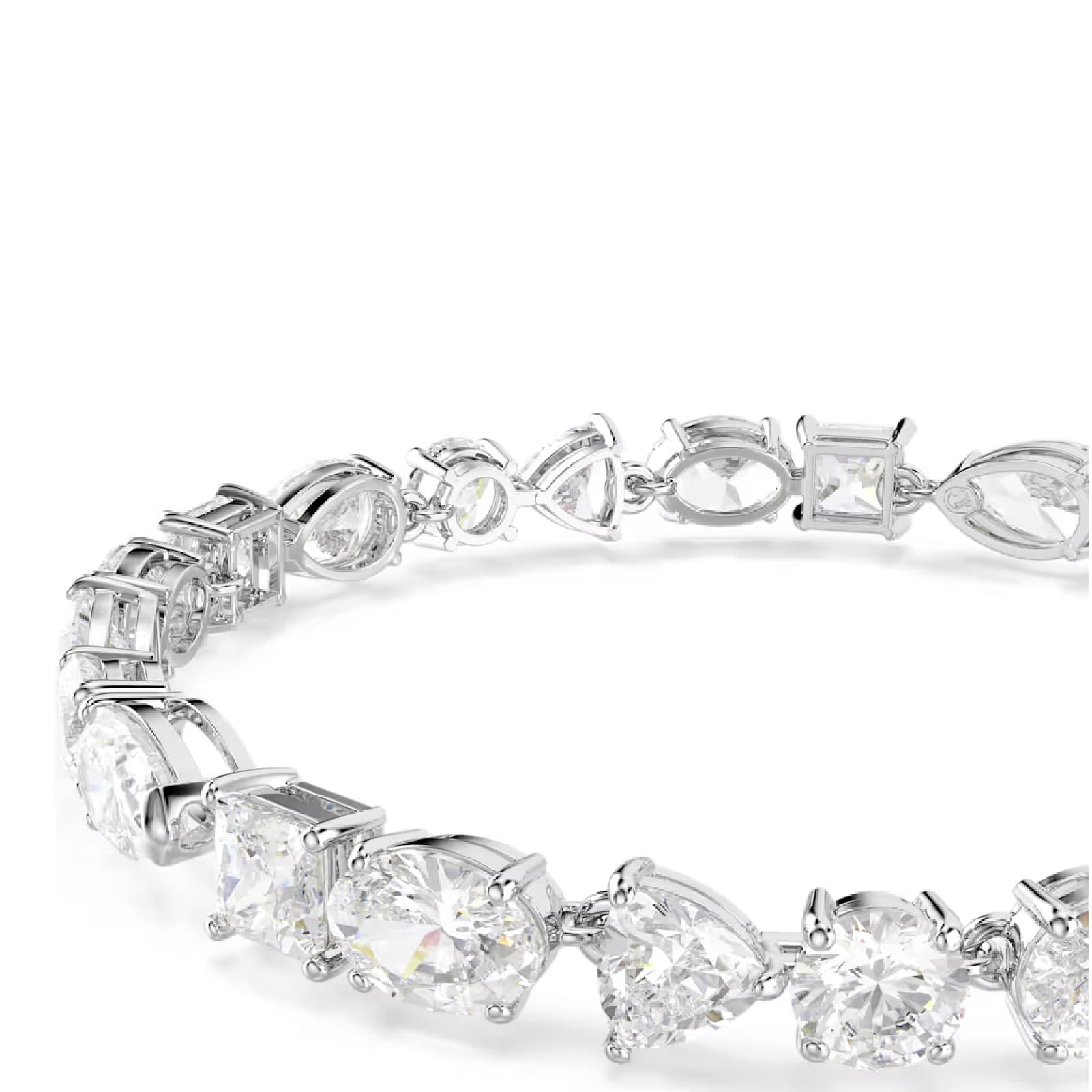 Bracciale tennis Swarovski rodiato cristalli di diversi tagli Regolabile 15,5-20 cm