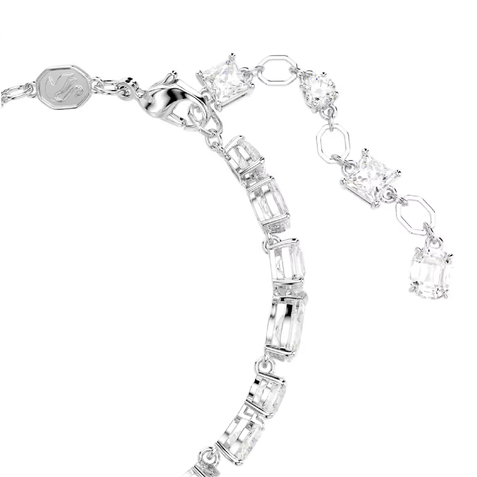Bracciale tennis Swarovski rodiato cristalli di diversi tagli Regolabile 15,5-20 cm