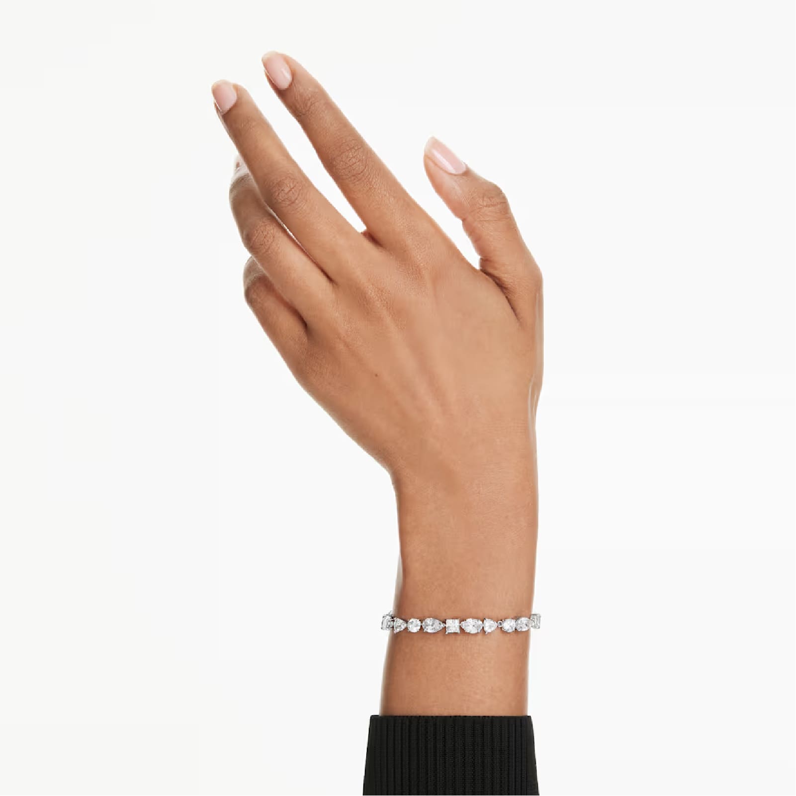 Bracciale tennis Swarovski rodiato cristalli di diversi tagli Regolabile 15,5-20 cm