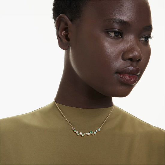 Collana girocollo Swarovski dorato cristalli bianchi e verdi MISURA UNICA