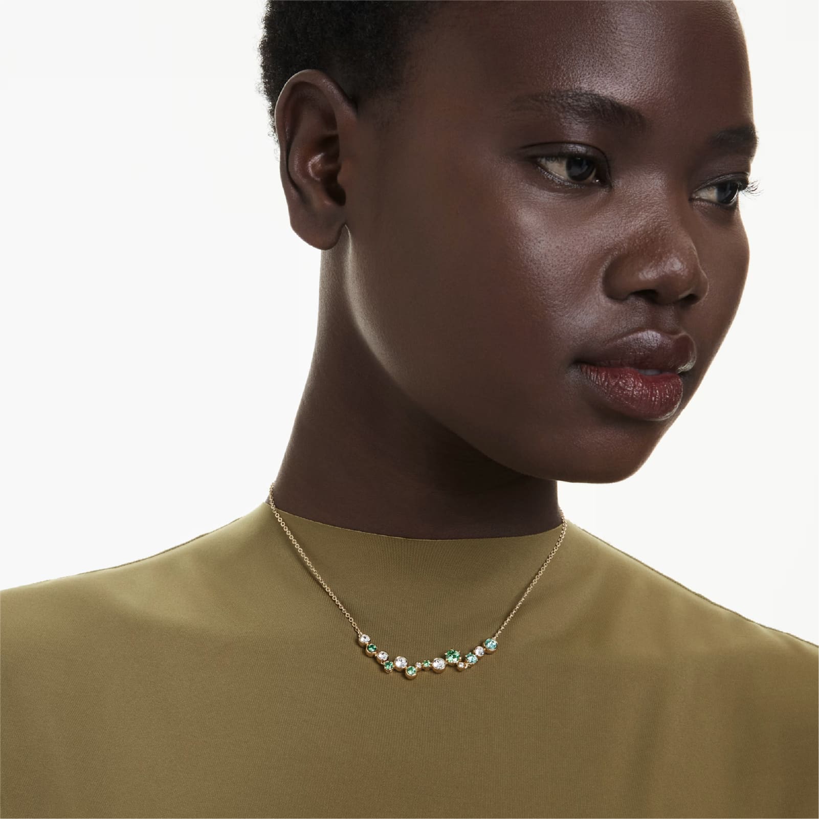 Collana girocollo Swarovski dorato cristalli bianchi e verdi MISURA UNICA