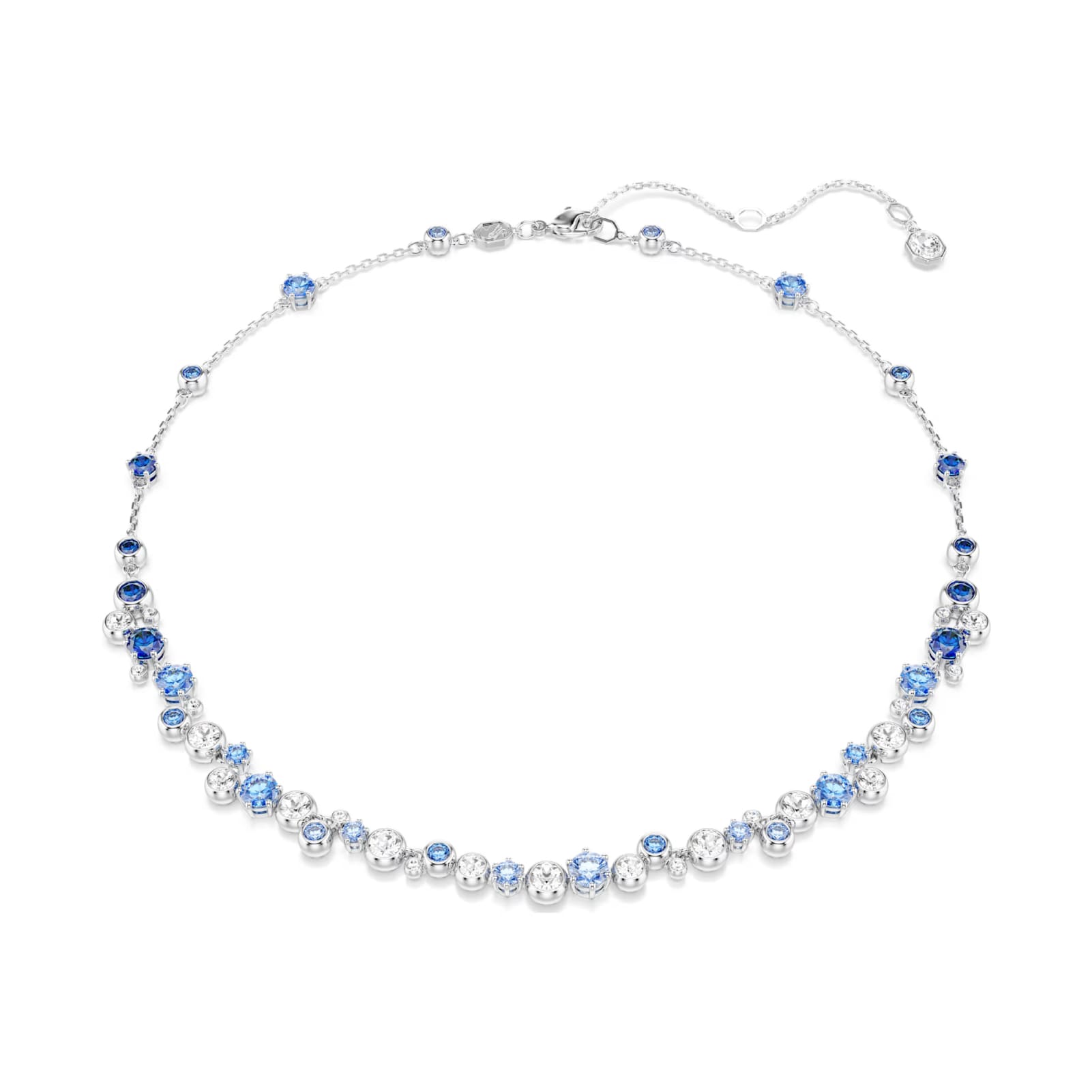Collana girocollo Swarovski rodiato cristalli bianchi e blu MISURA UNICA
