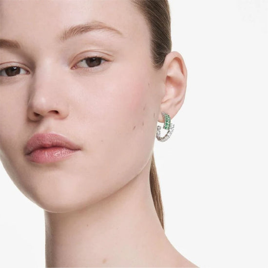Orecchini cerchio Swarovski rodiato cristalli bianchi e verdi MISURA UNICA