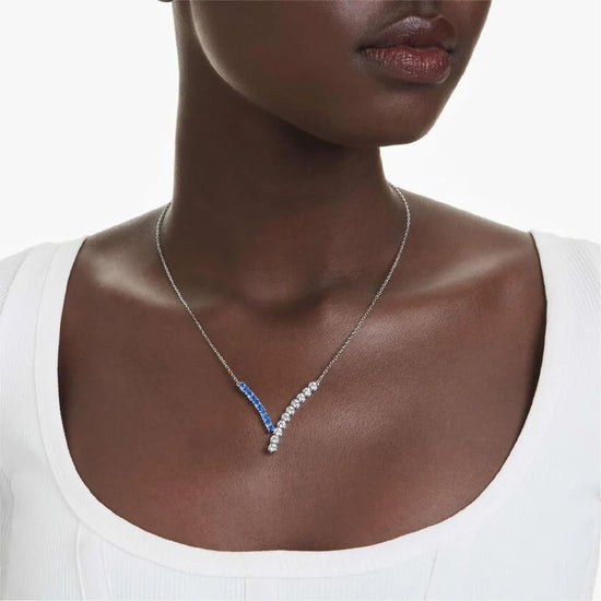 Collana donna Swarovski rodiato con cristalli bianchi e blu MISURA UNICA