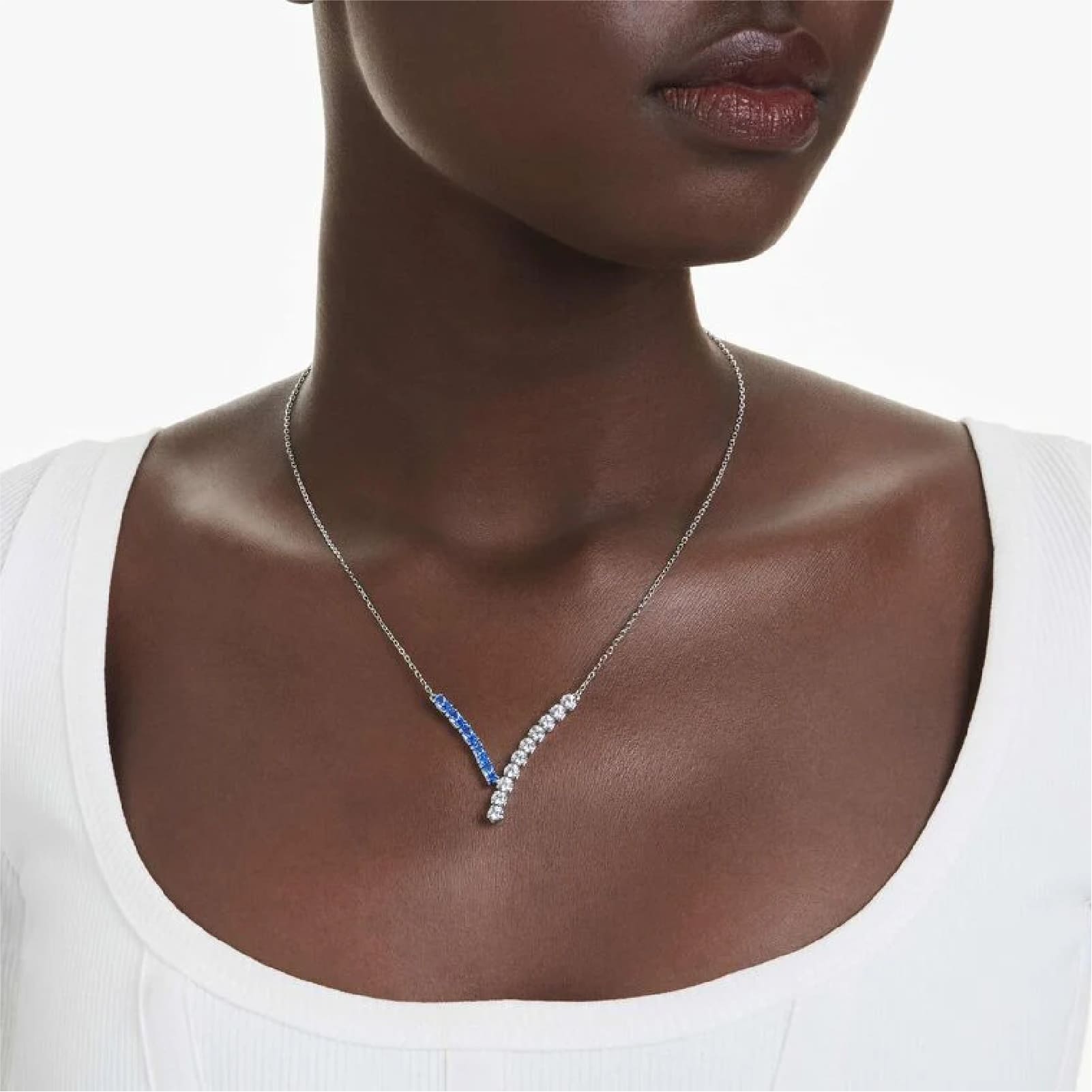 Collana donna Swarovski rodiato con cristalli bianchi e blu MISURA UNICA