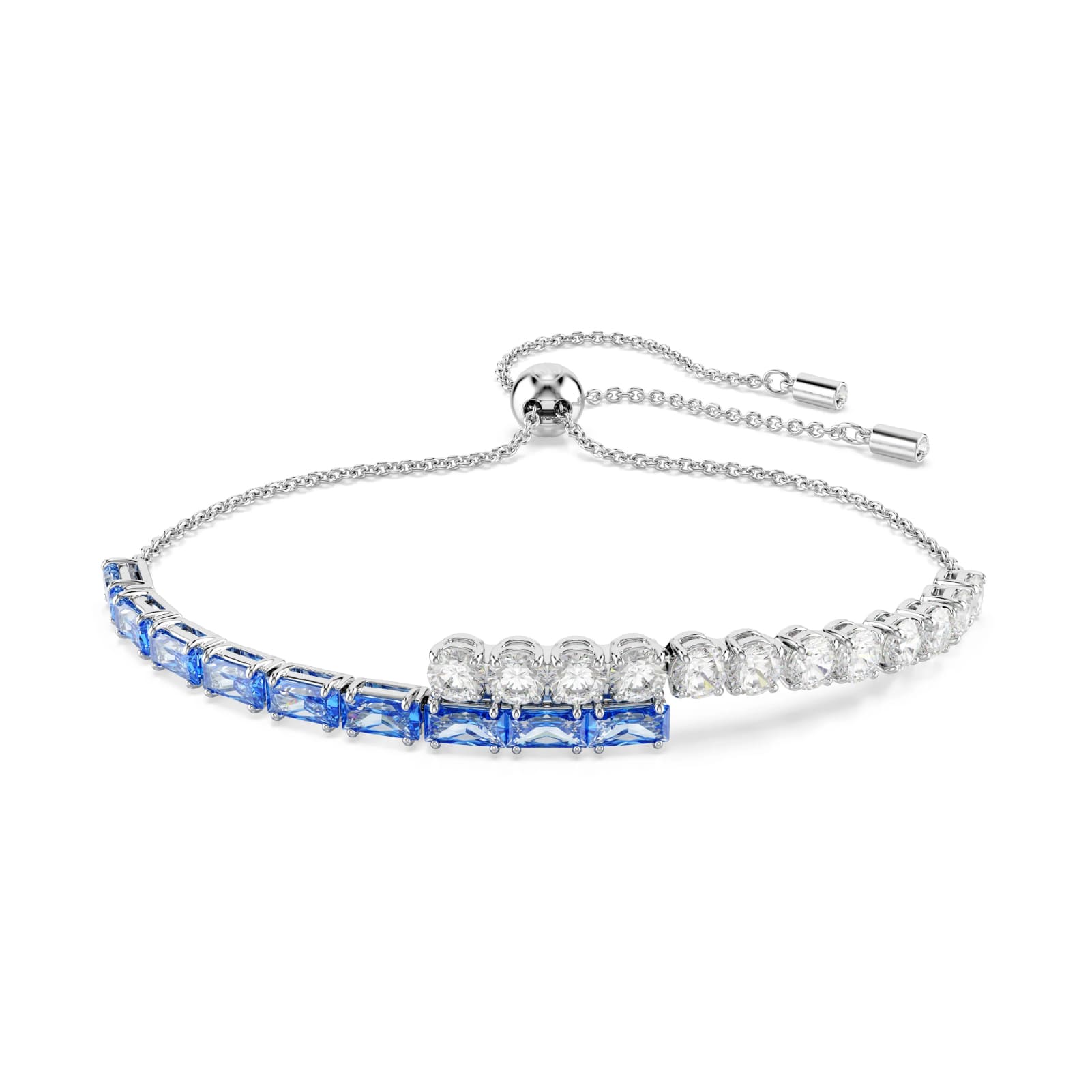 Bracciale donna Swarovski rodiato e cristalli bianchi e blu REGOLABILE