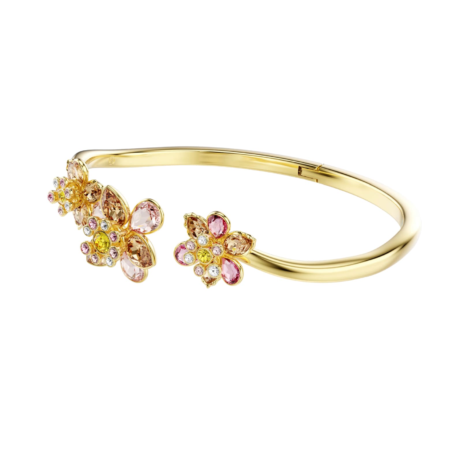 Bracciale rigido Swarovski placcato oro e fiori di cristalli 16,5 cm