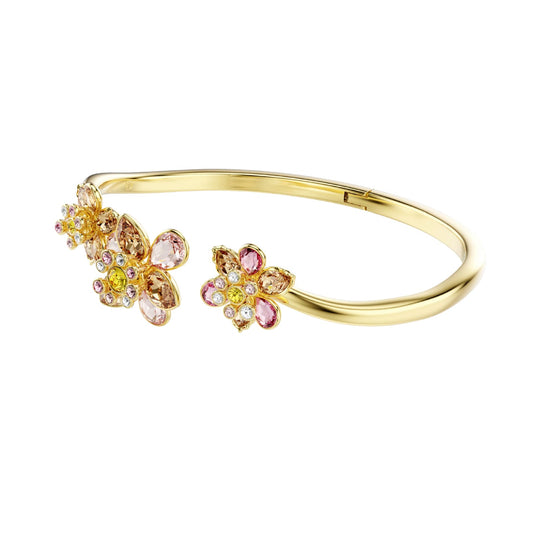 Bracciale rigido Swarovski placcato oro e fiori di cristalli 16,5 cm