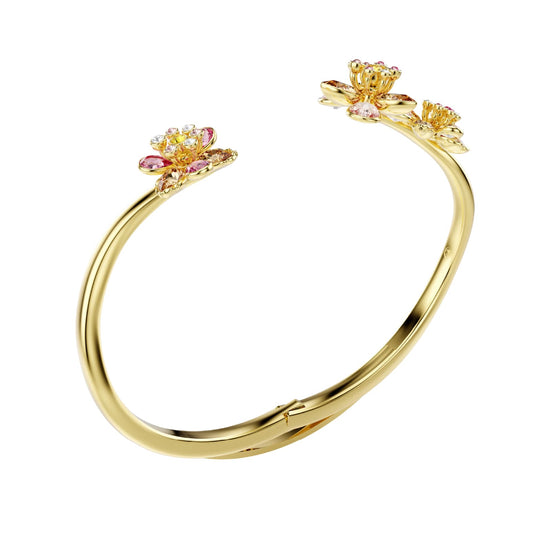 Bracciale rigido Swarovski placcato oro e fiori di cristalli 16,5 cm