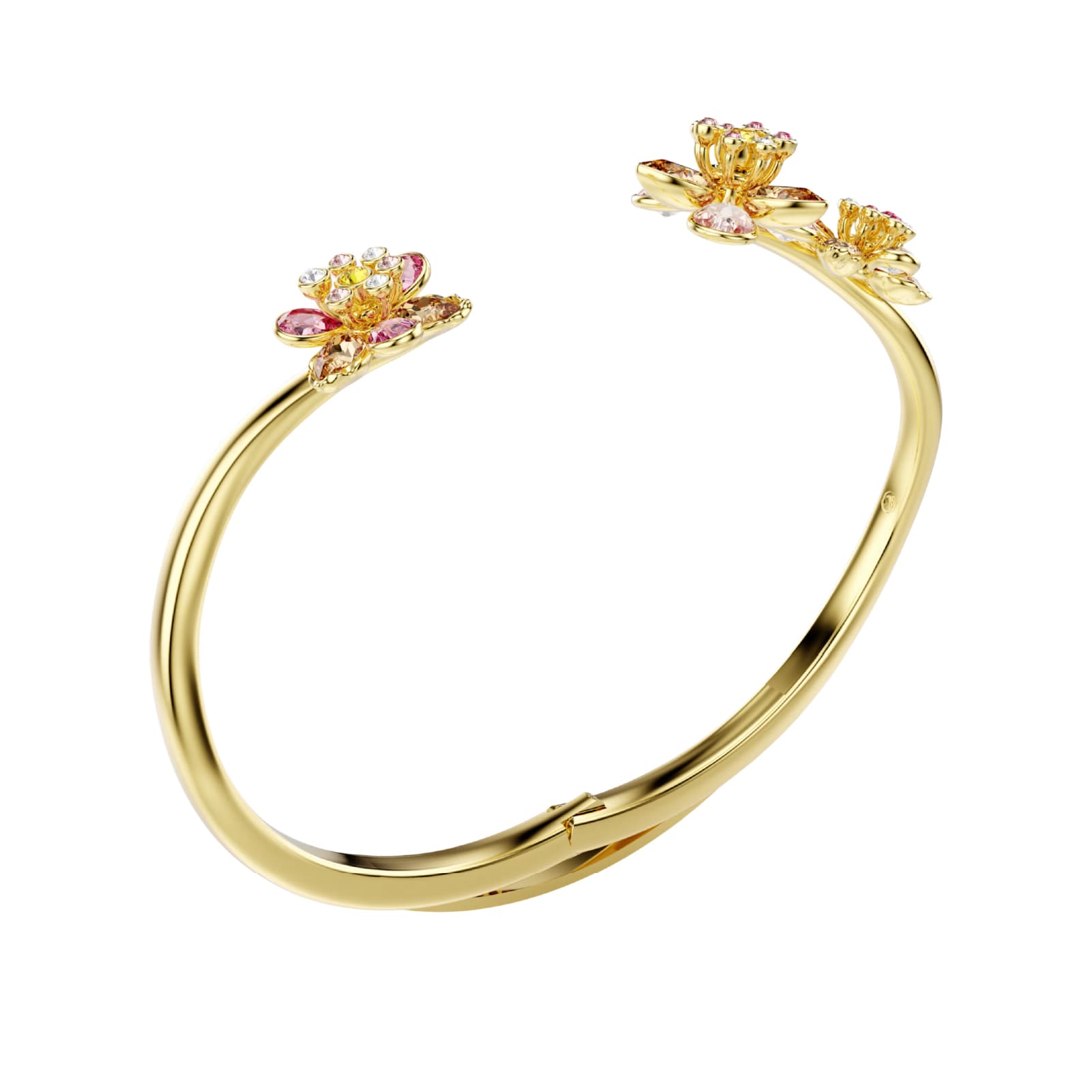 Bracciale rigido Swarovski placcato oro e fiori di cristalli 16,5 cm