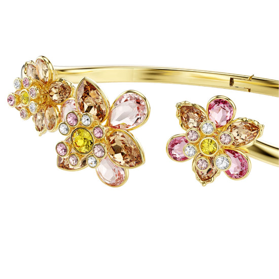 Bracciale rigido Swarovski placcato oro e fiori di cristalli 16,5 cm