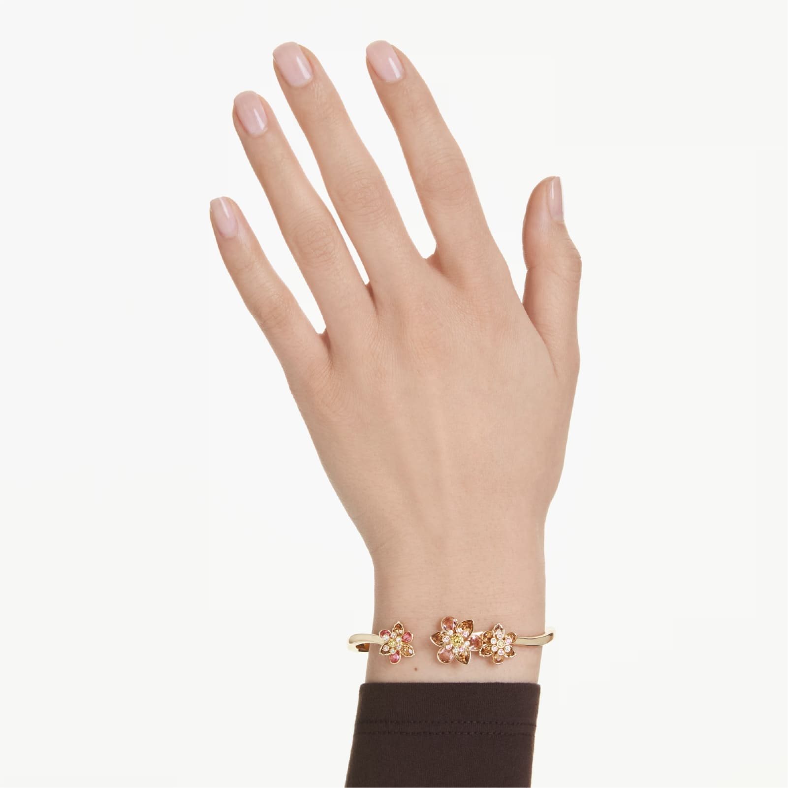 Bracciale rigido Swarovski placcato oro e fiori di cristalli 16,5 cm