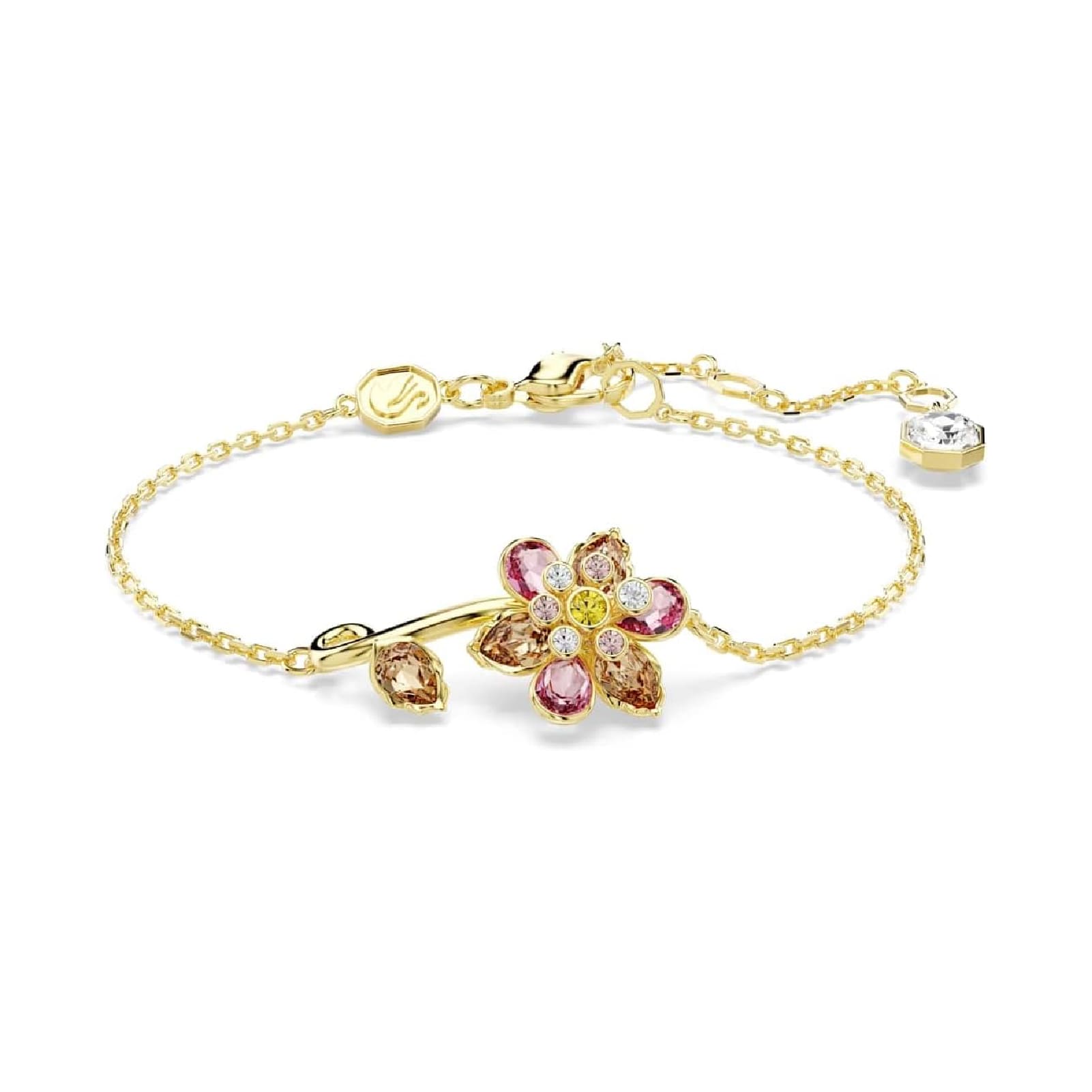 Bracciale catena Swarovski dorato con fiore di cristalli Regolabile 16,5-20,5 cm
