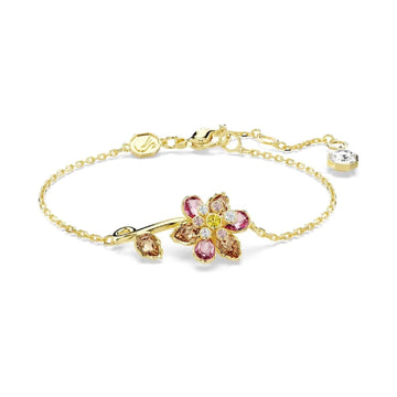 Bracciale catena Swarovski dorato con fiore di cristalli Regolabile 16,5-20,5 cm