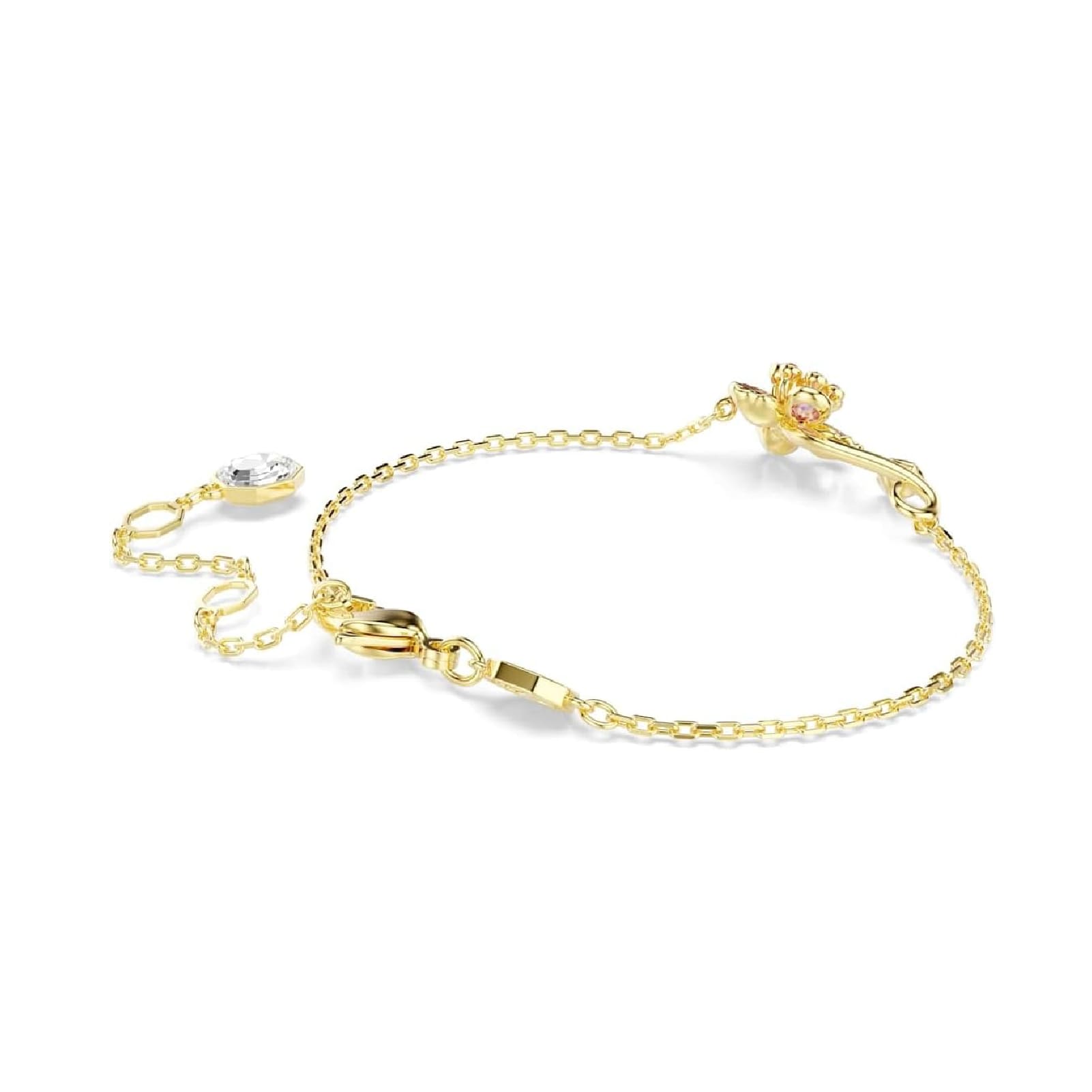 Bracciale catena Swarovski dorato con fiore di cristalli Regolabile 16,5-20,5 cm