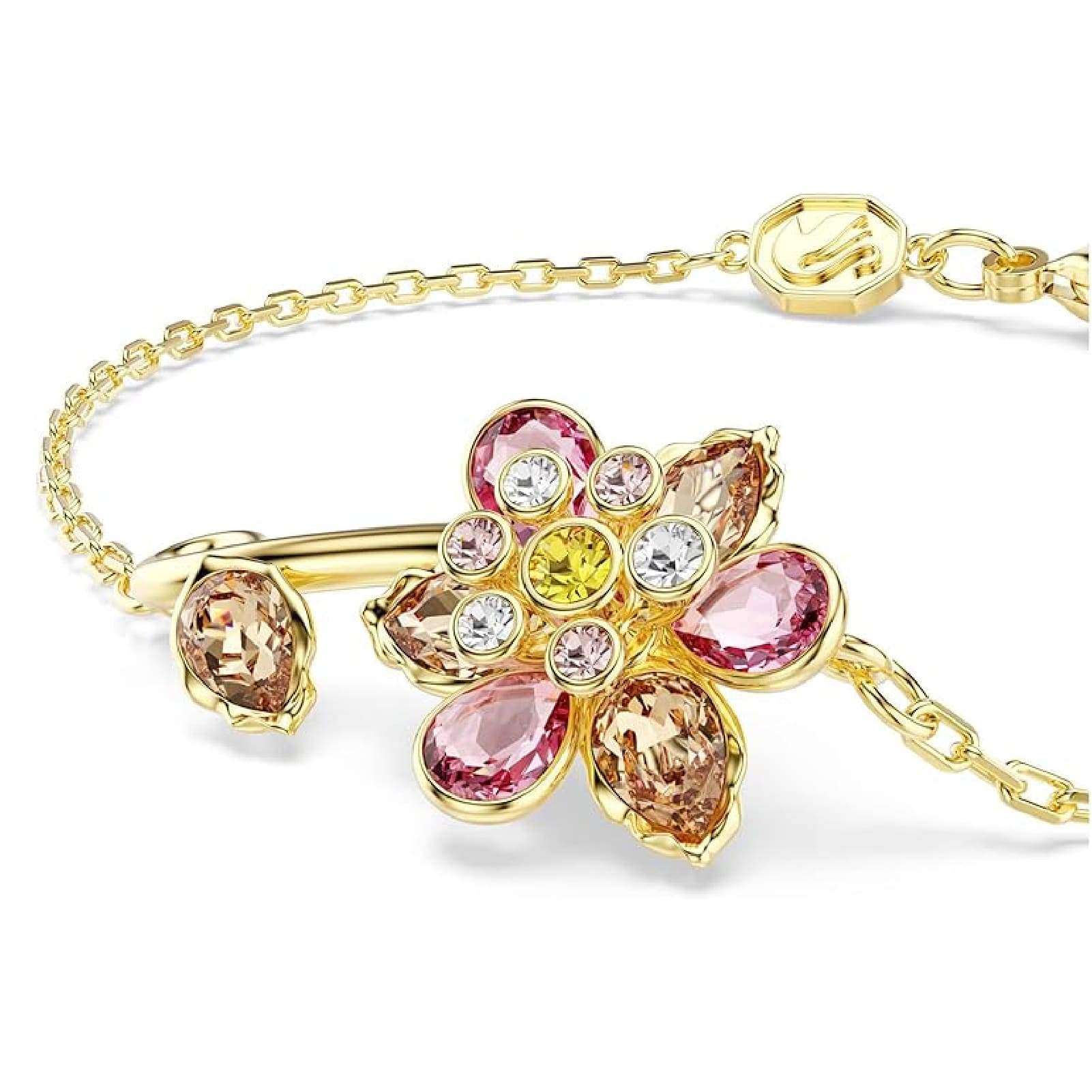 Bracciale catena Swarovski dorato con fiore di cristalli Regolabile 16,5-20,5 cm