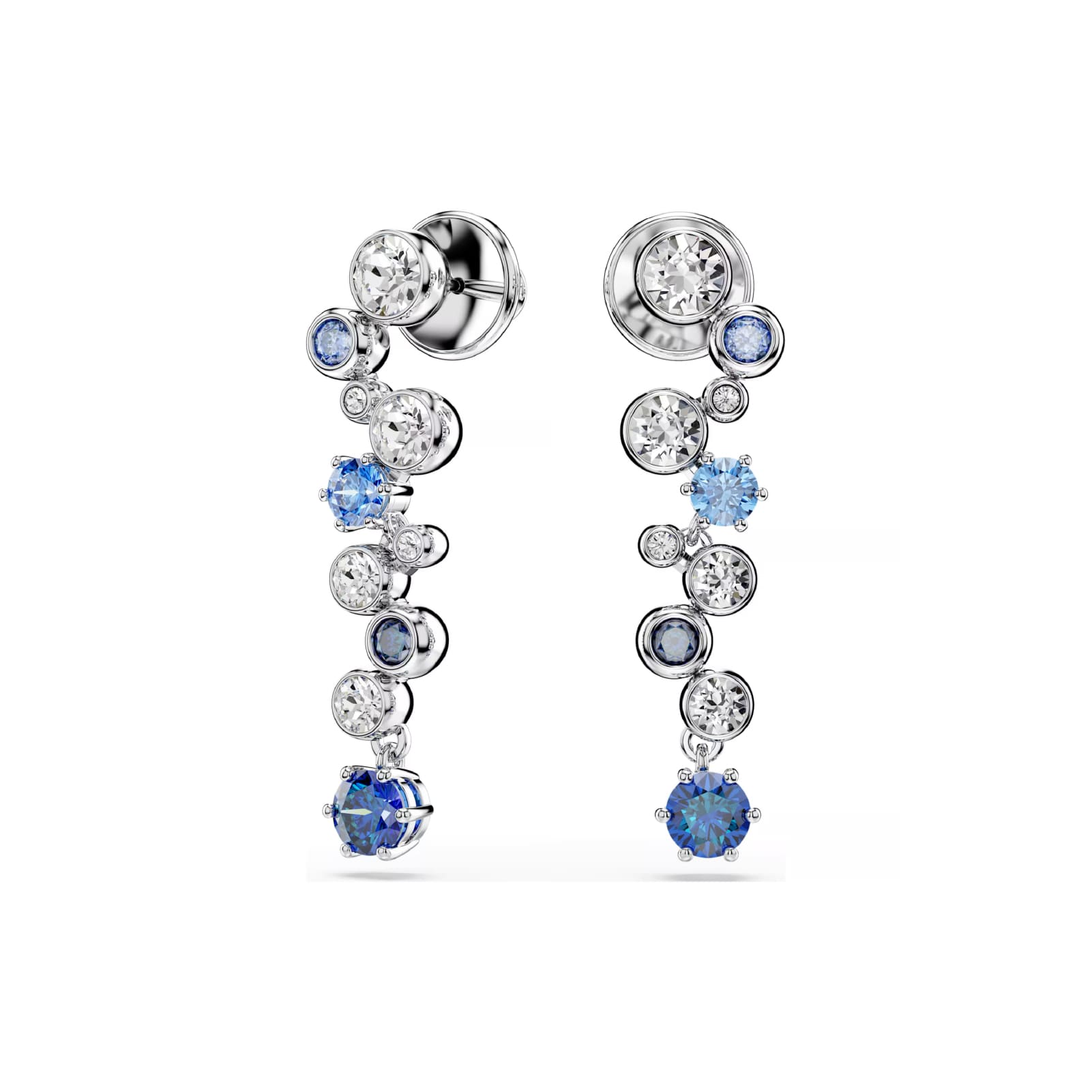 Orecchini pendenti Swarovski rodiato cristalli bianchi e blu MISURA UNICA