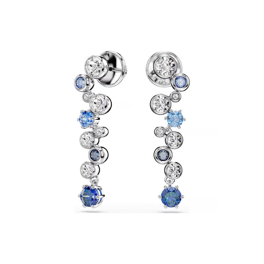 Orecchini pendenti Swarovski rodiato cristalli bianchi e blu MISURA UNICA