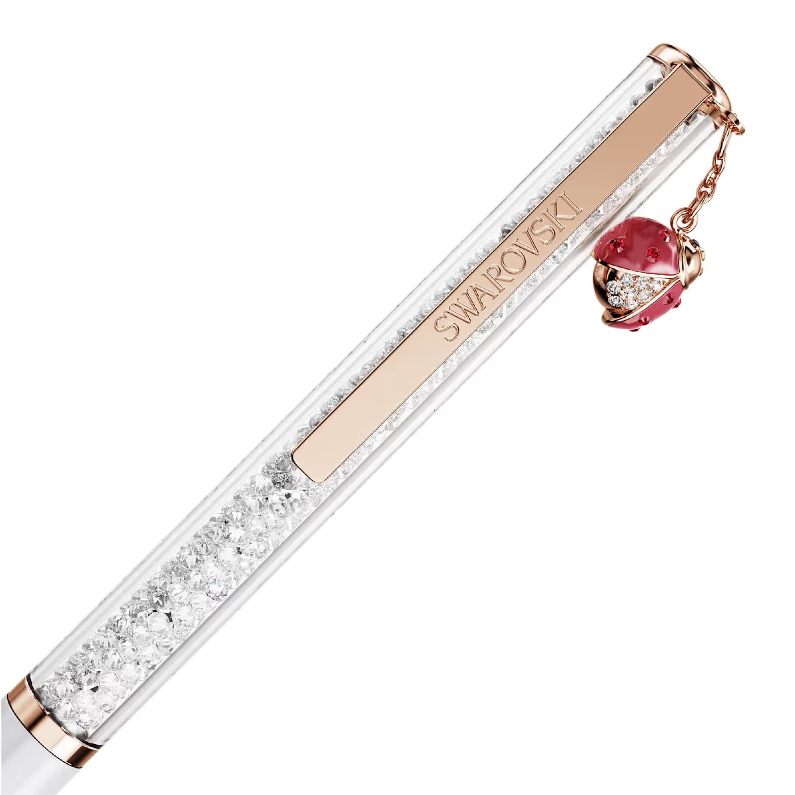 Penna Swarovski placcata oro rosa con fusto laccato bianco MISURA UNICA