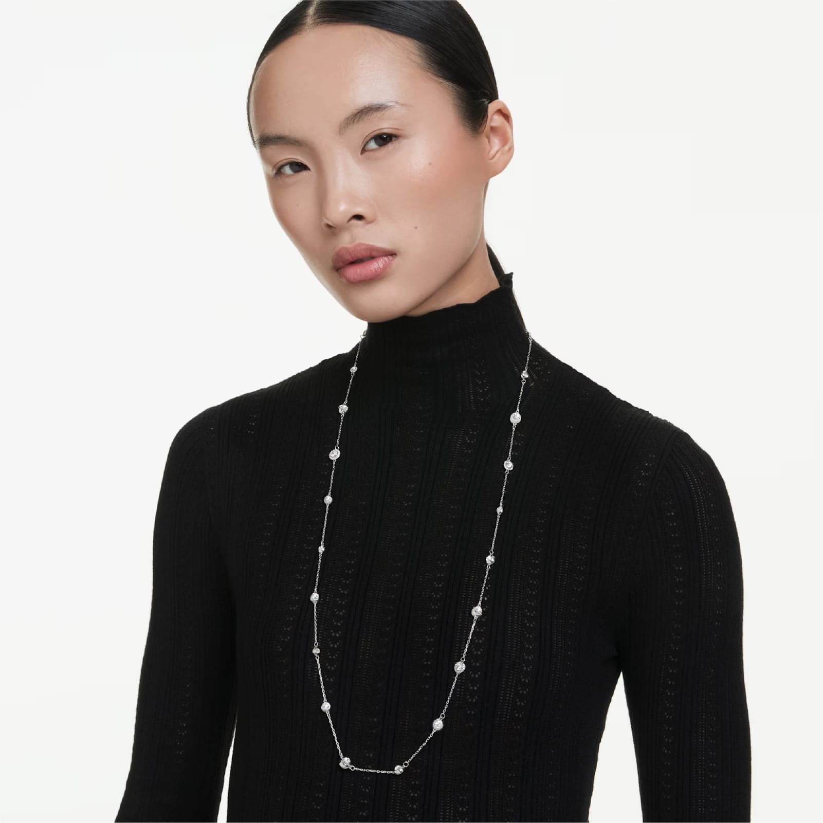 Collana da donna Swarovski rodiato sfere di cristalli bianchi MISURA UNICA