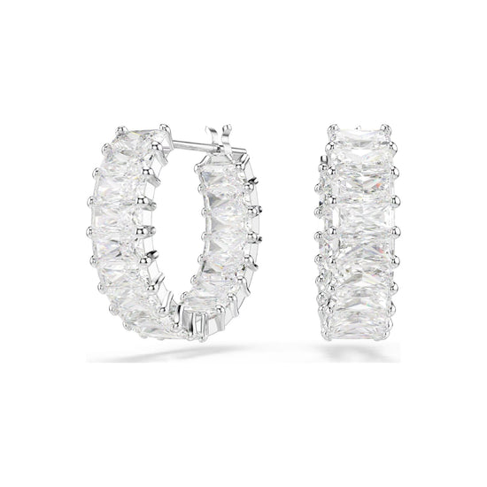 Orecchini cerchio Swarovski rodiati con cristalli rettangolari MISURA UNICA