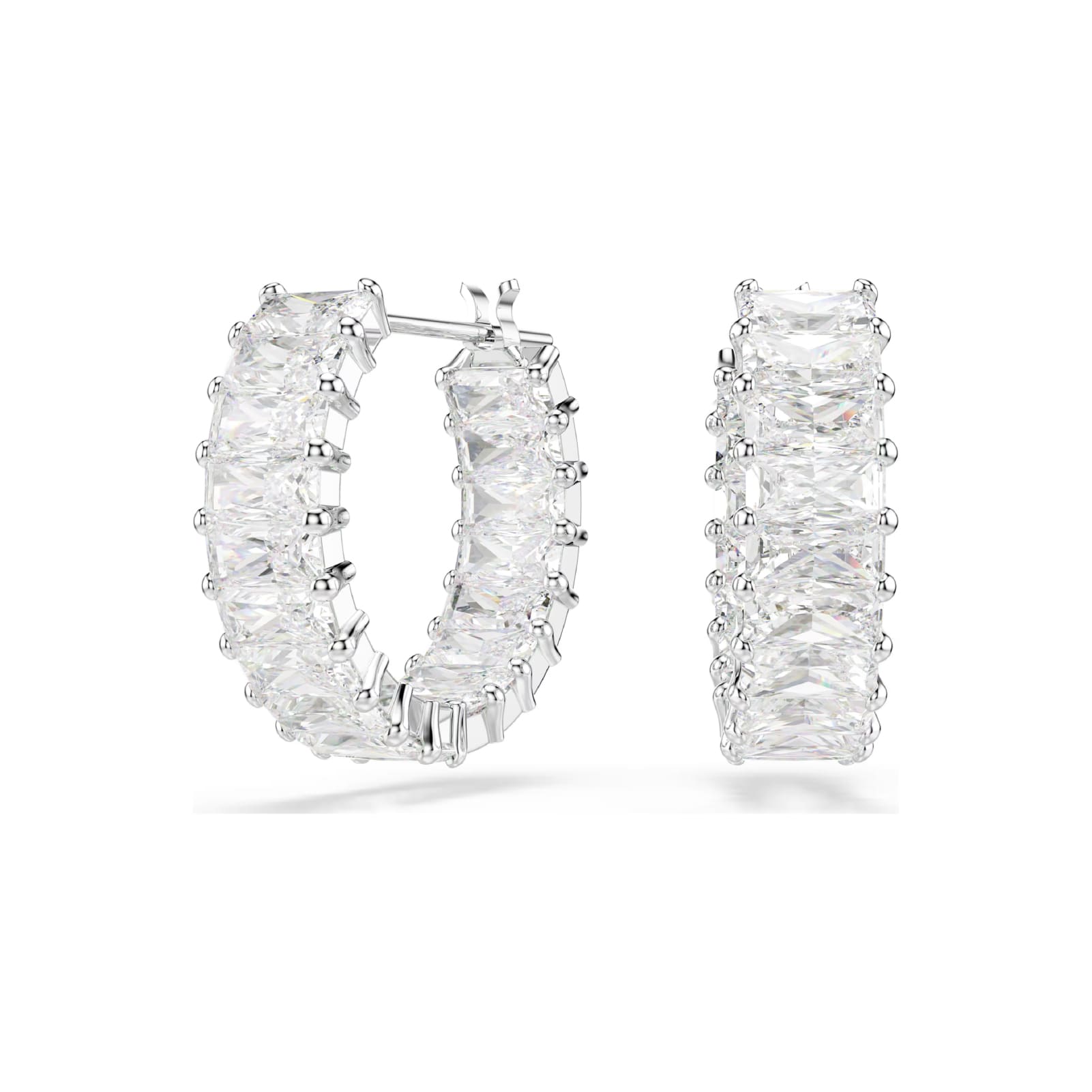 Orecchini cerchio Swarovski rodiati con cristalli rettangolari MISURA UNICA