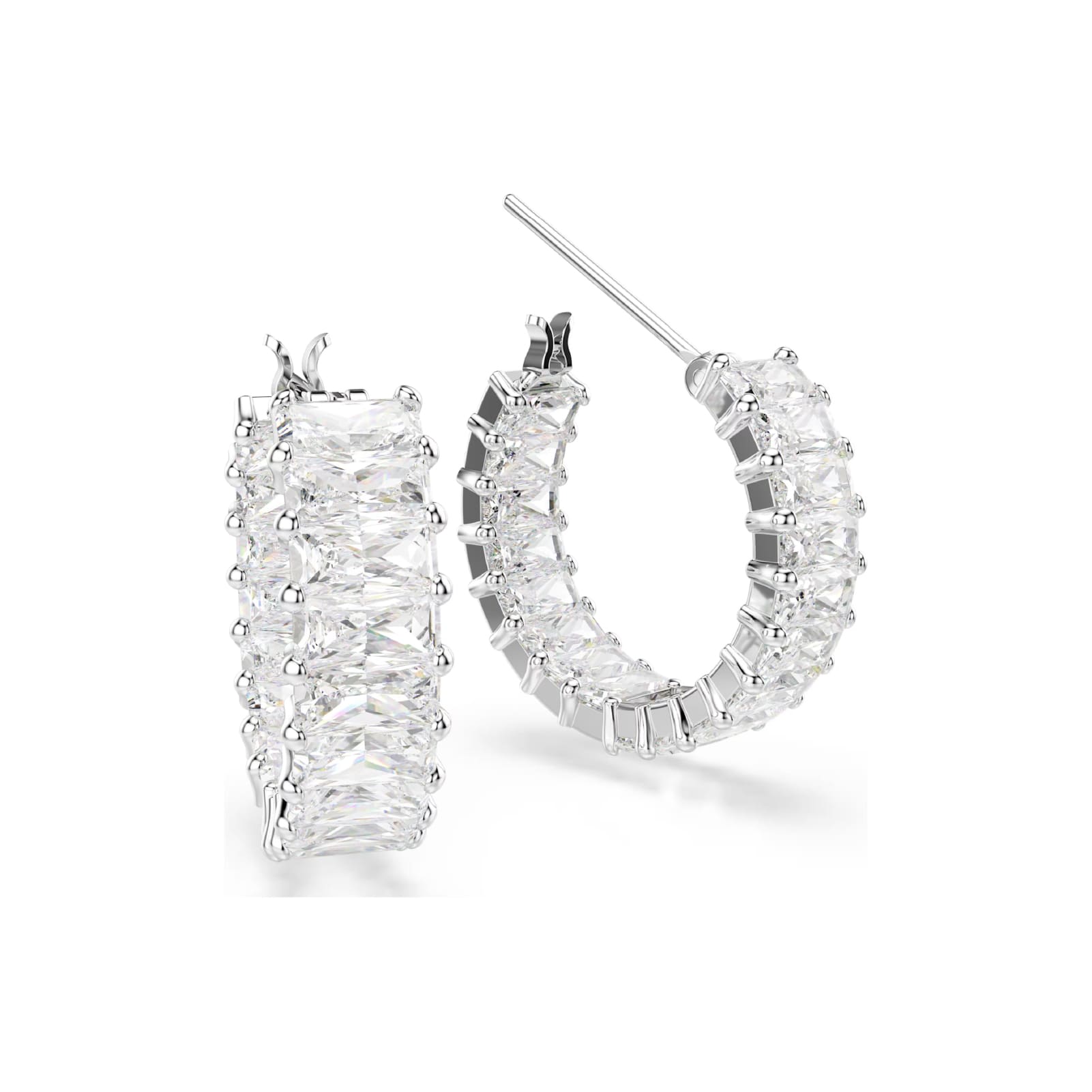 Orecchini cerchio Swarovski rodiati con cristalli rettangolari MISURA UNICA