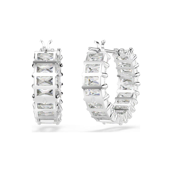 Orecchini cerchio Swarovski rodiati con cristalli rettangolari MISURA UNICA
