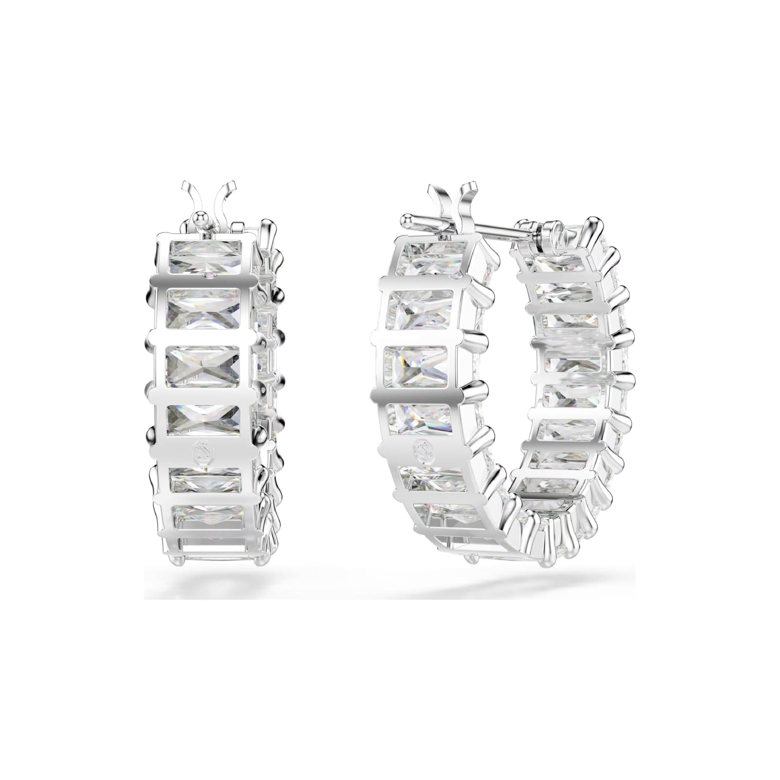 Orecchini cerchio Swarovski rodiati con cristalli rettangolari MISURA UNICA