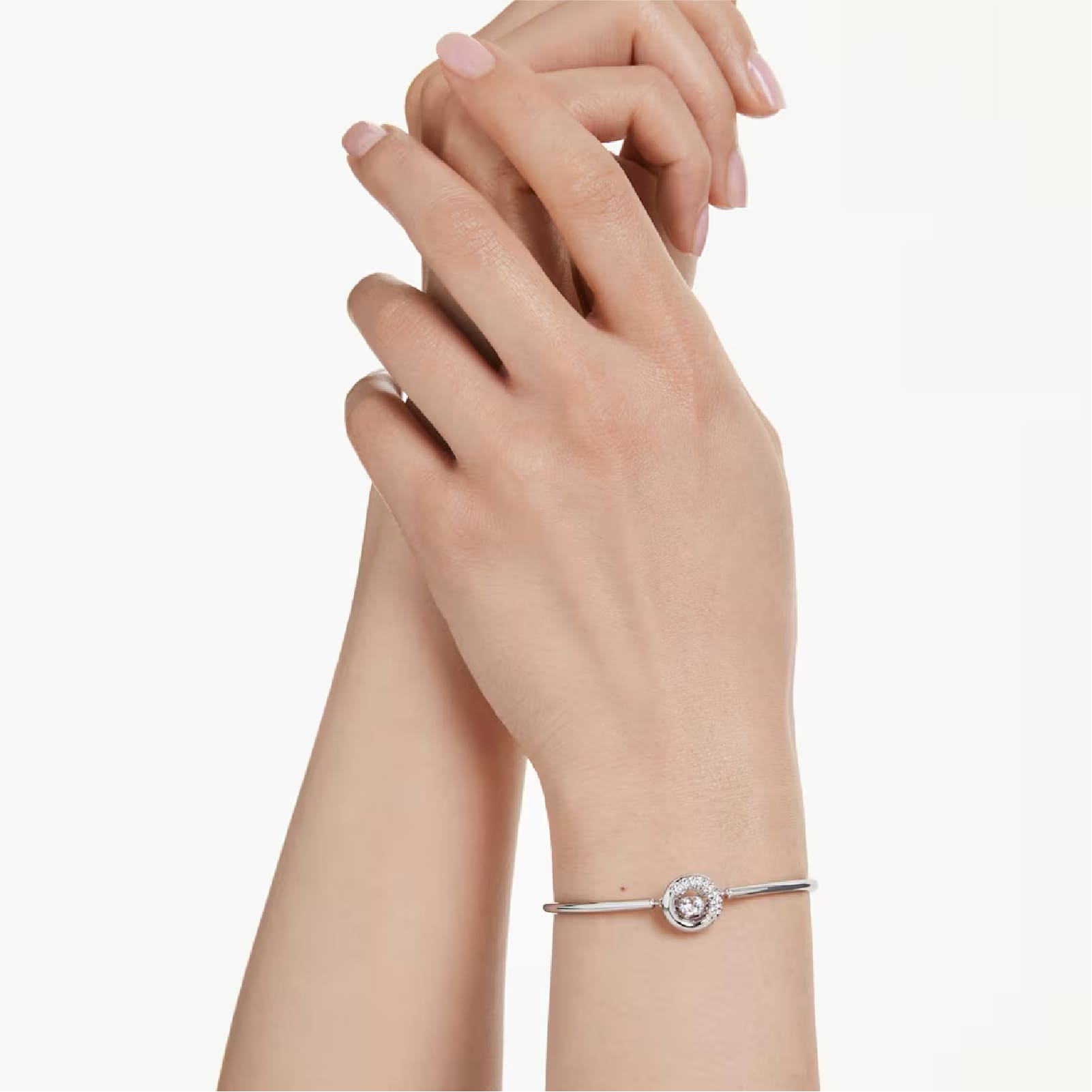 Bracciale rigido Swarovski rodiato con cristalli bianchi 17 cm