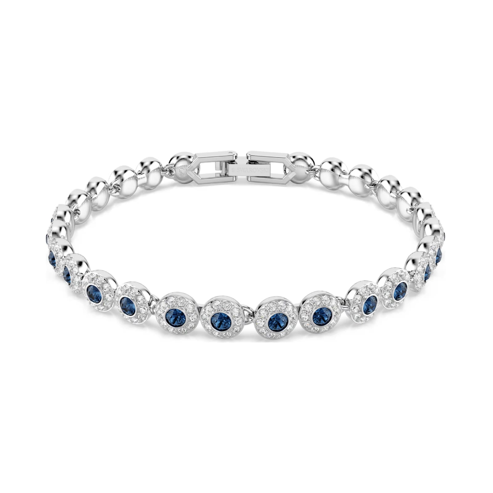 Bracciale tennis Swarovski rodiato con cristalli bianchi e blu Regolabile 16,5-19 cm