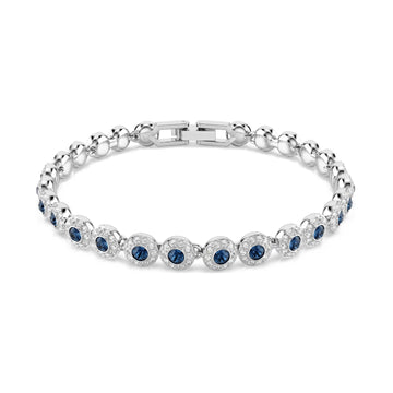 Bracciale tennis Swarovski rodiato con cristalli bianchi e blu Regolabile 16,5-19 cm