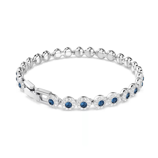 Bracciale tennis Swarovski rodiato con cristalli bianchi e blu Regolabile 16,5-19 cm