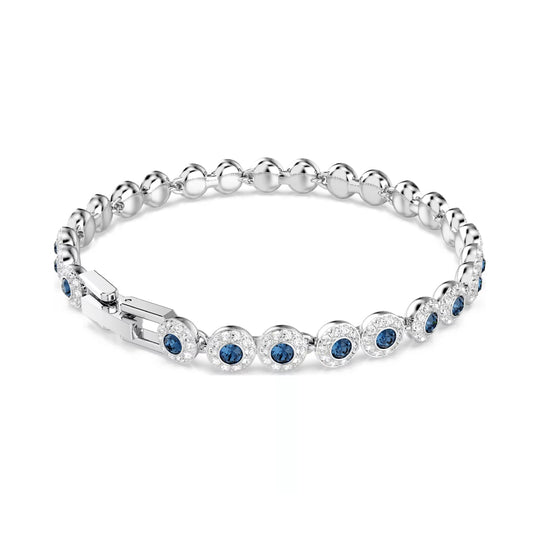 Bracciale tennis Swarovski rodiato con cristalli bianchi e blu Regolabile 16,5-19 cm