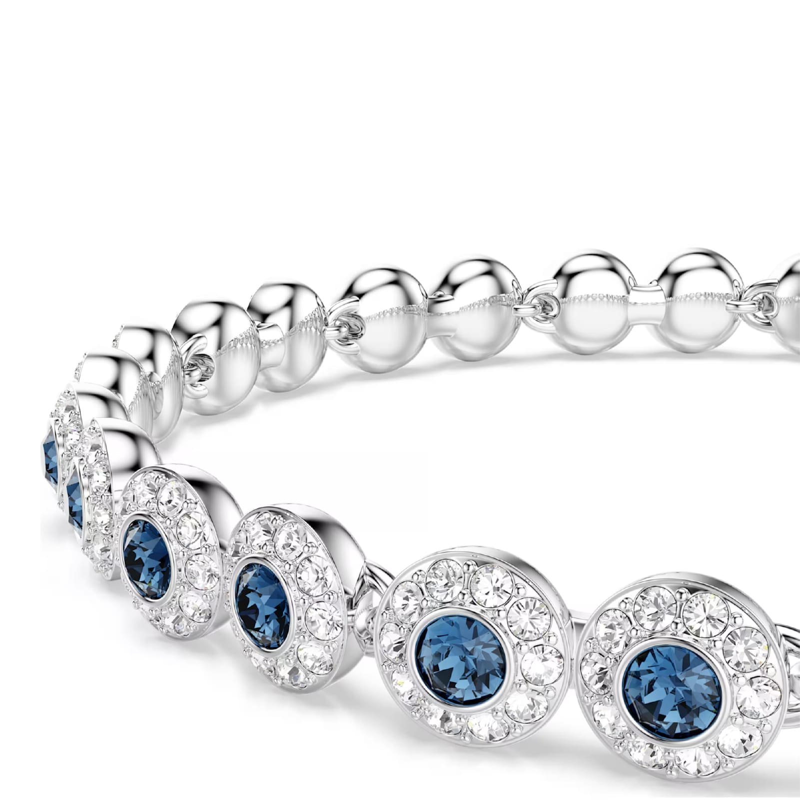 Bracciale tennis Swarovski rodiato con cristalli bianchi e blu Regolabile 16,5-19 cm