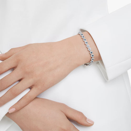 Bracciale tennis Swarovski rodiato con cristalli bianchi e blu Regolabile 16,5-19 cm