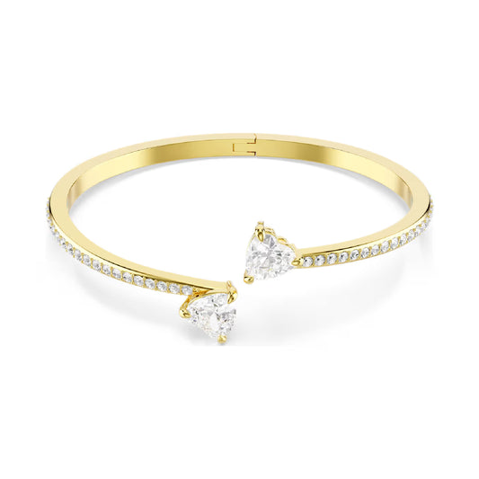 Bracciale rigido Swarovski dorato con cristalli a cuore M 17,5 cm