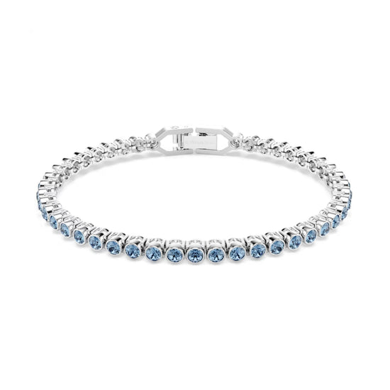 Bracciale tennis rodiato Swarovski con cristalli azzurri Regolabile 16,5-18,5 cm