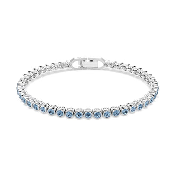 Bracciale tennis rodiato Swarovski con cristalli azzurri Regolabile 16,5-18,5 cm