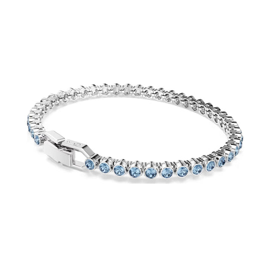 Bracciale tennis rodiato Swarovski con cristalli azzurri Regolabile 16,5-18,5 cm