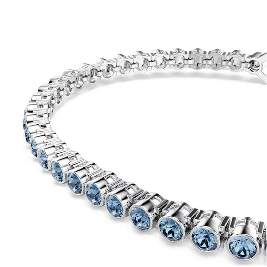 Bracciale tennis rodiato Swarovski con cristalli azzurri Regolabile 16,5-18,5 cm